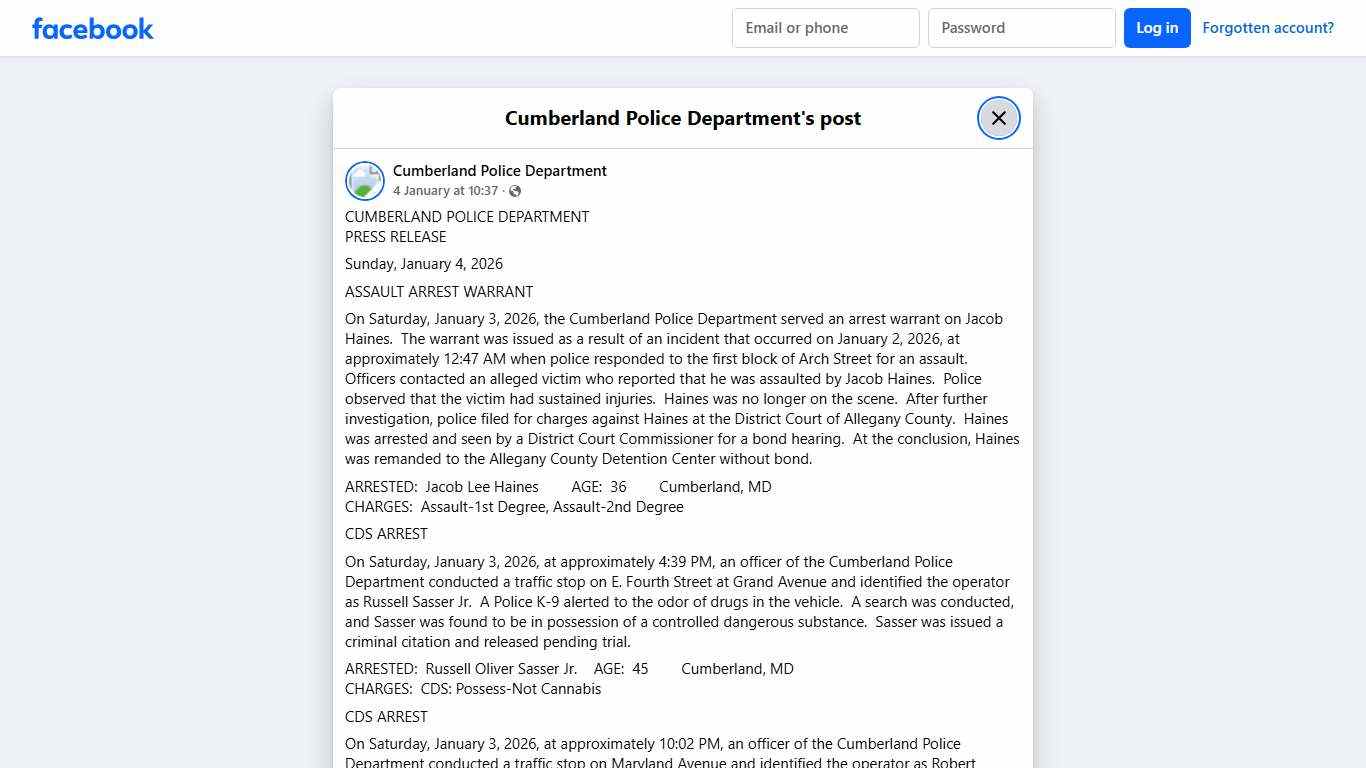 CUMBERLAND POLICE... - Cumberland Police Department Facebook